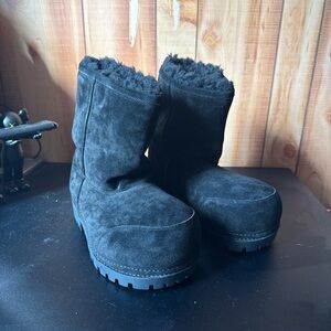 Balenciaga Black Suede Fleece-Lined Winter Boots